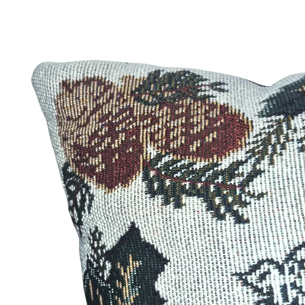 Vintage Tapestry Christmas Throw Pillow 'NOEL' Holly & Pinecone Border 15 x 12